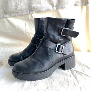 Kork-Ease black leather ankle boot- platform sole